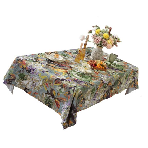 Wavy Trim Tablecloth Vintage Designs Polyester Materials Easy Wipe Cleaning