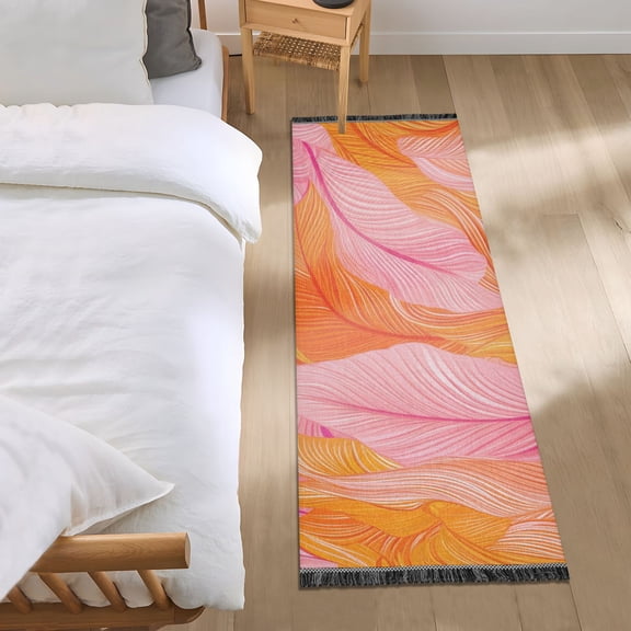 Wavy Tropical Palm Leaves Bedside Runner Rug 2'x 6' Non Slip Carpet Floor Mat Area Rug