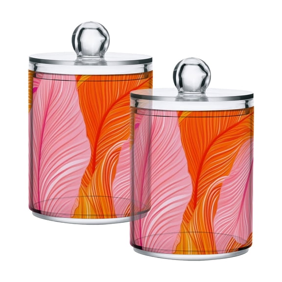 Wavy Tropical Palm Leaves Translucent Plastic Cans Storage Canisters with Lid Set of 2