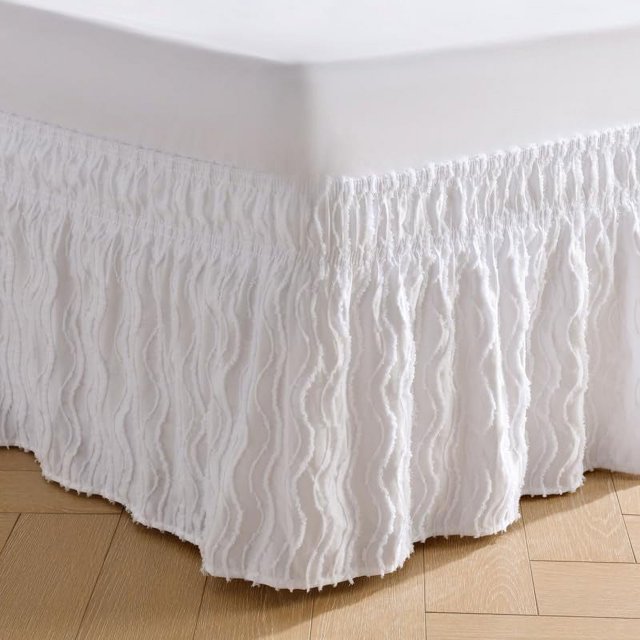 Wavy Tufted Bed Skirt Wrap Around Dust Ruffle With Elastic Belts 15