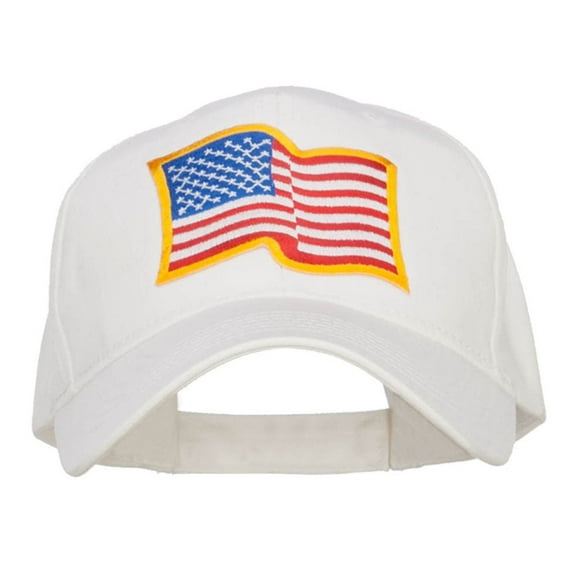 Wavy US American Flag Patched Cotton Cap - White OSFM