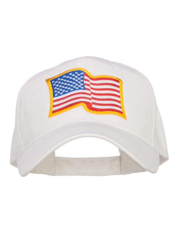 Wavy US American Flag Patched Cotton Cap - White OSFM