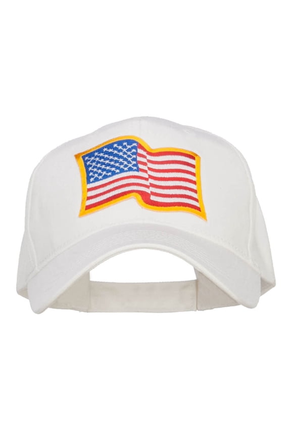 Wavy US American Flag Patched Cotton Cap - White OSFM