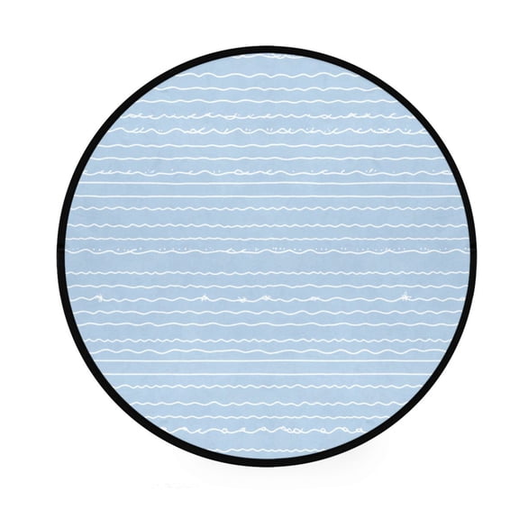 Wavy White Lines Pattern Memory Foam Bath Mat 36" Absorbent Rug with Non Slip Base and 4 Bonus Pads
