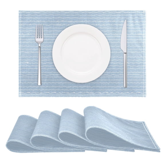 Wavy White Lines Pattern Reversible Placemat Set of 4 Non Slip Coffee Mats 18x12 Inch for Dining, Kitchen, Coffee