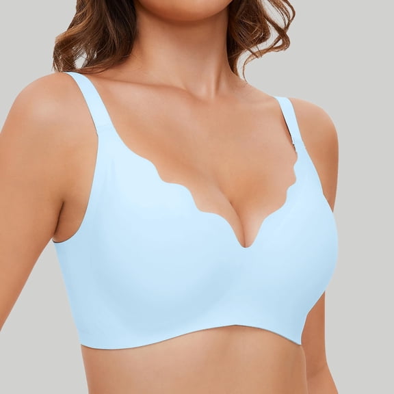Wavy Wireless V Neck Bras For Women No Underwire Padded Bralettes Adjustable Straps Bra With Bra Extender Low Sports Bra Cup Sports Bra No Show Sports Bra Sports Bras for Women with Support Womens