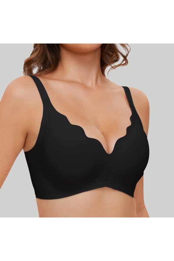 Wavy Wireless V Neck Bras For Women No Underwire Padded Bralettes Adjustable Straps Bra With Bra Extender Low Sports Bra Cup Sports Bra No Show Sports Bra Sports Bras for Women with Support Womens
