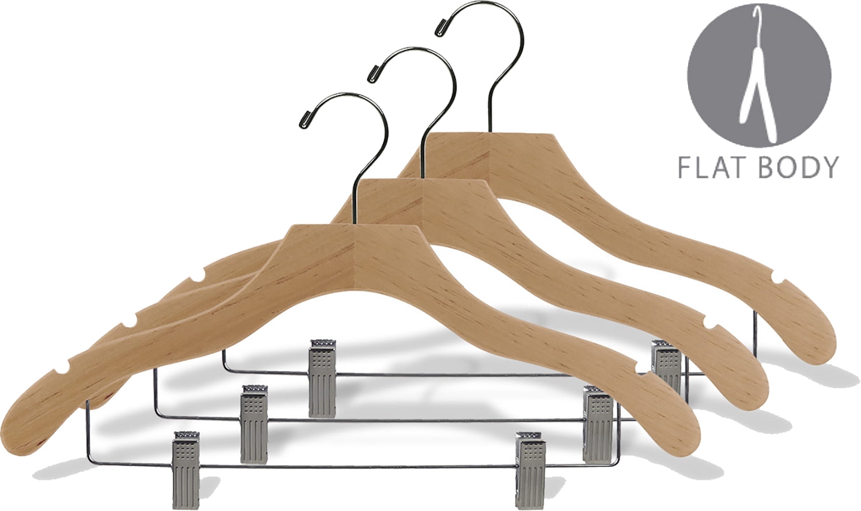 International Hanger Wavy Wood Combo Hanger w/ Cushion Clips, Box of 25