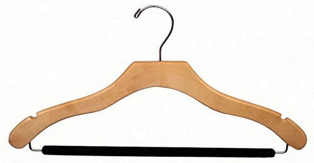 International Hanger Wooden Kids Top Hanger Natural Finish with Chrome Hardware Box of 100