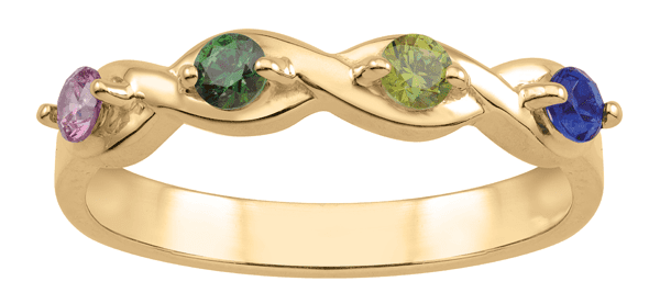 Wavy Personalized 10k Gold Birthstone Ring with Elegant Wave Design