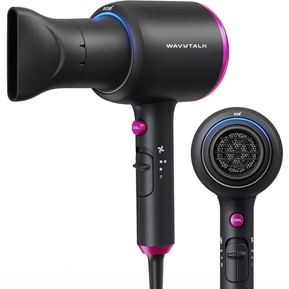 Wavytalk Ionic Hair Dryer, 1875W Blow Dryer with Diffuser for Curly Hair Quiet Compact Design, Black