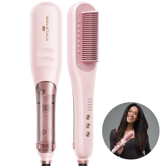 Wavytalk Pro Steam Hair Straightener Brush, Steam Reduces Damage, and Expedites Straightening, Pink