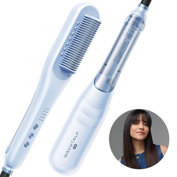 Wavytalk Pro Steam Hair Straightener Brush, Steamline Pro 3 in 1 Straightening Brush, Steam Reduces Damage, Blue