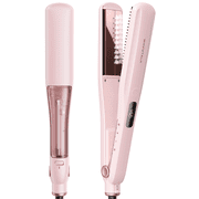 Wavytalk Steam Hair Straightener, 1.38 Nano Titanium Flat Iron with Detachable Comb for Silk Press Smoothing, Pink