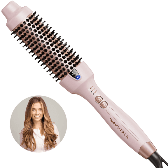 Wavytalk Thermal Brush for Blowout Look, 1 1/2 inch Ionic Heated Nylon Brush Get Natural Curls, Pink