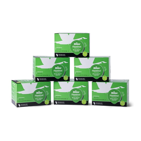 Wawa Mild Roast Single Cup Hazelnut Coffee Pods, 72 Pods, 6 Boxes, Lightly Roasted, Nutty Smooth Balanced Blend, Single Serve, 100% More Responsibly Sourced from Rainforest Alliance Certified Farms