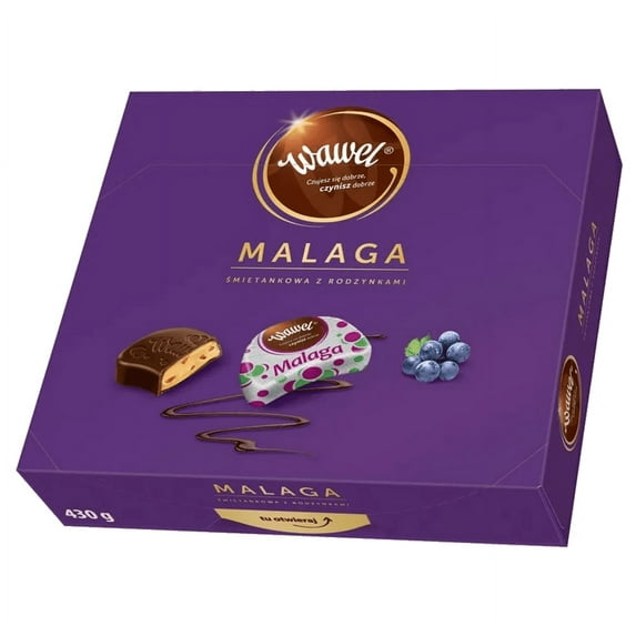 Wawel Malaga Milk Chocolate with Raisins in Nut Filling Imported From Poland 11.64 Ounces