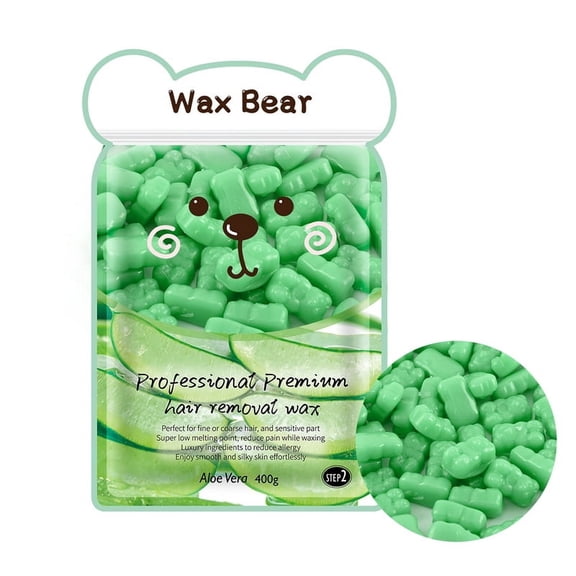 Wax Bear Gummy Bears Design Hard Wax Beads for Hair Removal - Stripless Waxing Beads for Face & Body, and All Hair & Skin Types,Aloe vera 14 oz