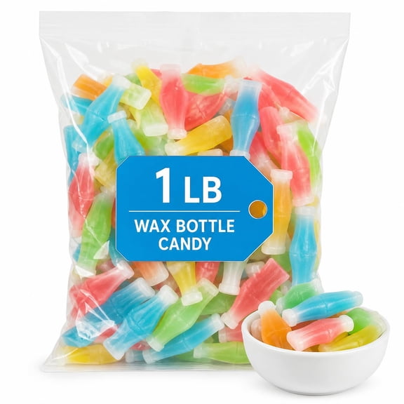 Wax Bottle Candy, Retro Juice-Filled Candy Bottles, 1 lb Bulk Bag