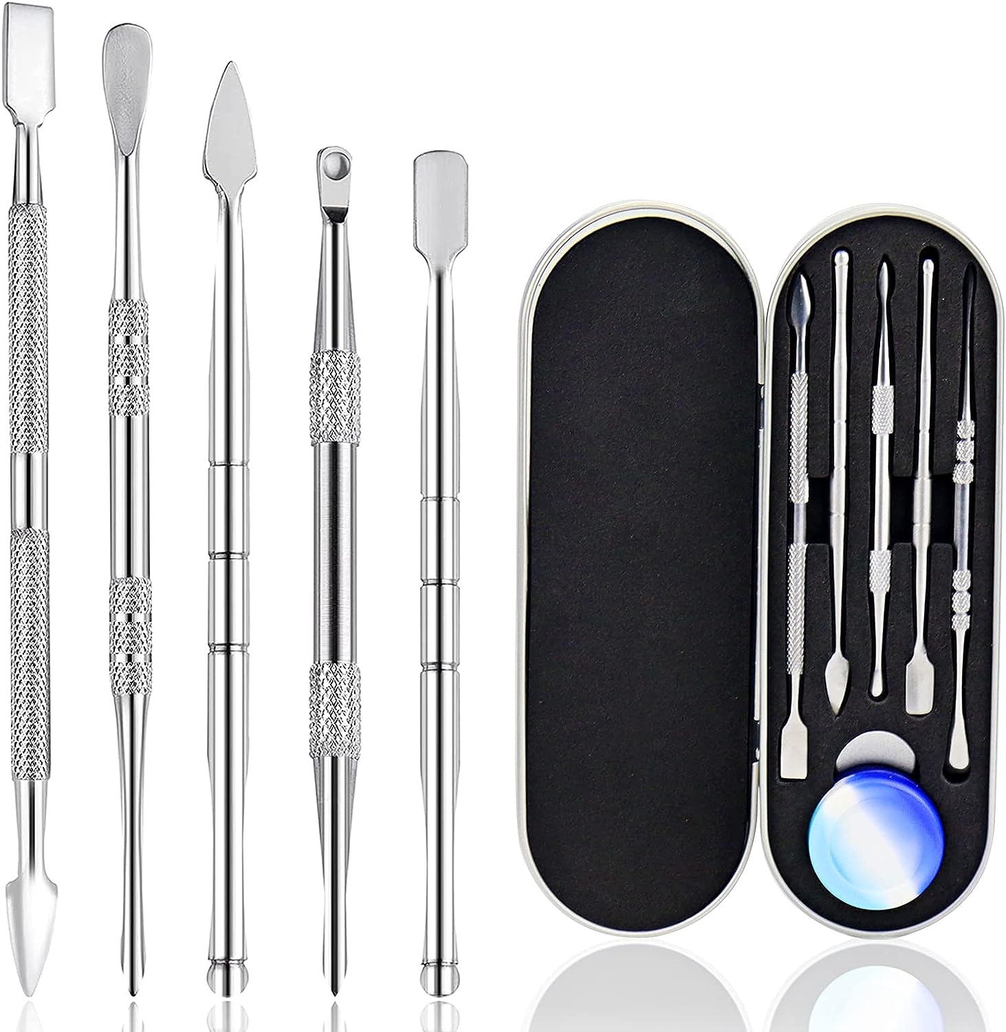 Wax Carving Tools Dab Stainless Steel Set with Metal Case for Jewellery,  Sculpting, Modeling, Scraping Mini 5 Pcs (Silver)
