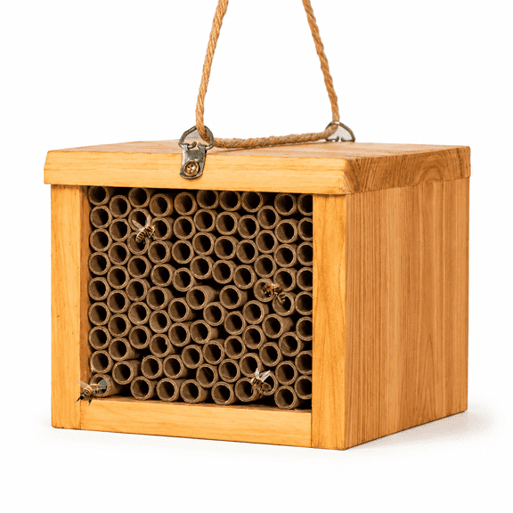 Wax Coated Handmade Wooden Mason Bee Hotel Garden Pollinator Habitat