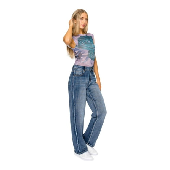Wax Jeans - Women's Potassium Wash High Waisted Straight Leg Denim Pants - 90380