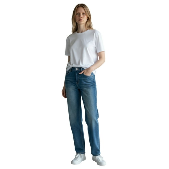 Wax Jean - Women's High Waisted Straight Leg Jeans - Stretchy Vintage Wash 90s Mom Denim - 90379