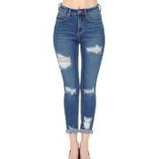 Wax Jean Womens Butt I Love You Push-Up High Rise Destructed Capri Jeans Dark 5