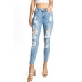 thumbnail image 1 of Wax Jean Women's Juniors Distressed High Rise Ankle Skinny Jeans (11, Light Denim), 1 of 4