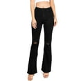 thumbnail image 1 of Wax Jean Women's Juniors High Rise Bell Bottom Flare Sustainable Eco-Friendly Jeans (Black, 1), 1 of 5
