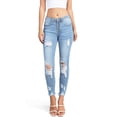 thumbnail image 1 of Wax Jean Women's Juniors Ripped Distressed High Waist Ankle Jeans (3, Light Denim), 1 of 4
