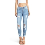 Wax Jean Womens Juniors Ripped Distressed High Waist Ankle Jeans 7, Light Denim