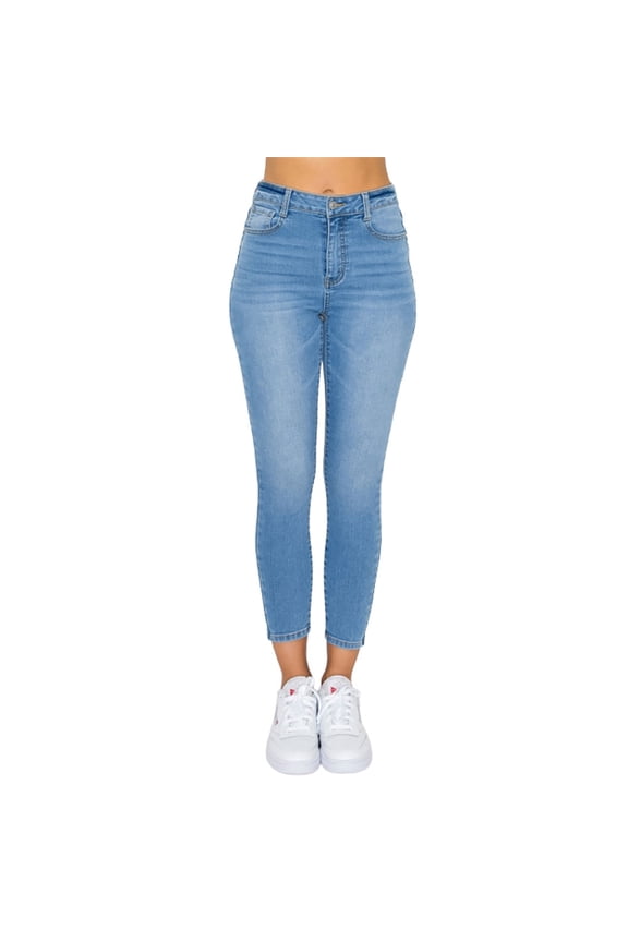 Women's Women's High Waisted 'Comfy Knit Denim' Ankle Skinny Jeans Light-9