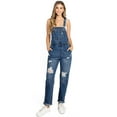 thumbnail image 1 of Wax Jean Womens 90s Retro Straight Leg Ripped Denim Overalls (M, Dark), 1 of 3