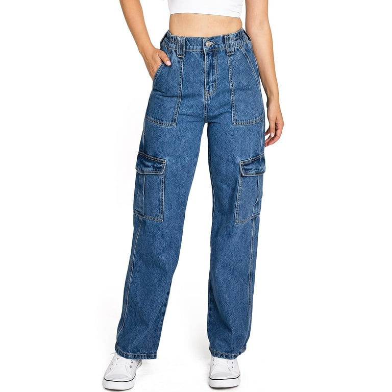 Wax Jean Womens High Waist Skater Denim Straight Leg Jeans L Medium