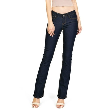 Wax Jean Womens Junior's Mid-Rise Bootcut Dark Denim Slim Fit Jeans (Dark Blue, 3)