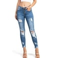thumbnail image 1 of Wax Jean Womens Juniors High Rise Distressed Denim Skinny Jeans (Ripped Medium Denim, 5), 1 of 4