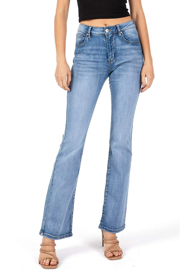 Womens Juniors High Waisted Bootcut Jeans (Medium Denim, 11)
