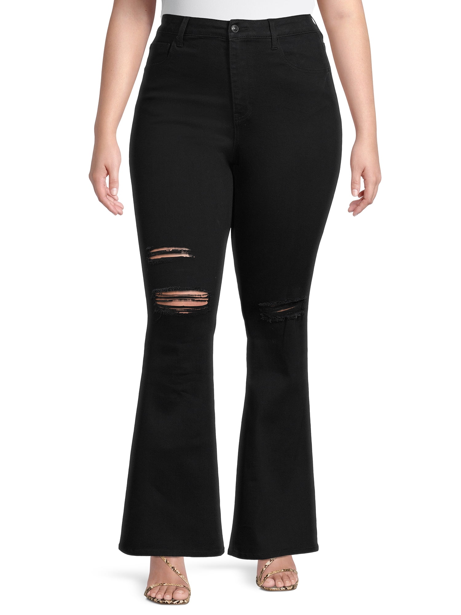Wax Jeans Juniors' Plus High Rise Destructed Flare Jeans, Plus Size