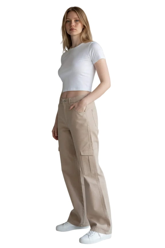 s - Women's High Waisted Wide Leg Twill Cargo Pants - 90339