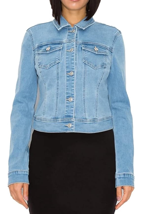 s Women's Basic Button Down Denim Jean Jacket Light Medium