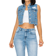 Wax Jeans Women's Classic Cropped Denim Vest MEDIUM-L