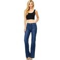 thumbnail image 1 of Wax Jeans Women's Juniors Mid Waist Flare Boot Cut Jeans (0, Dark), 1 of 3