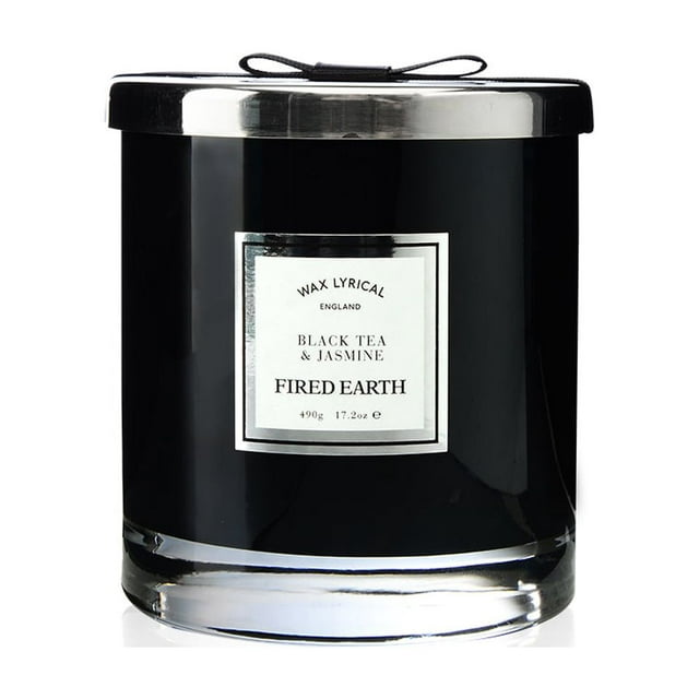 Wax Lyrical  Fired Earth Collection  Black Tea and Jasmine Large Twin Wick Scented Glass Candles Burns Up to 75 Hours  Made in England
