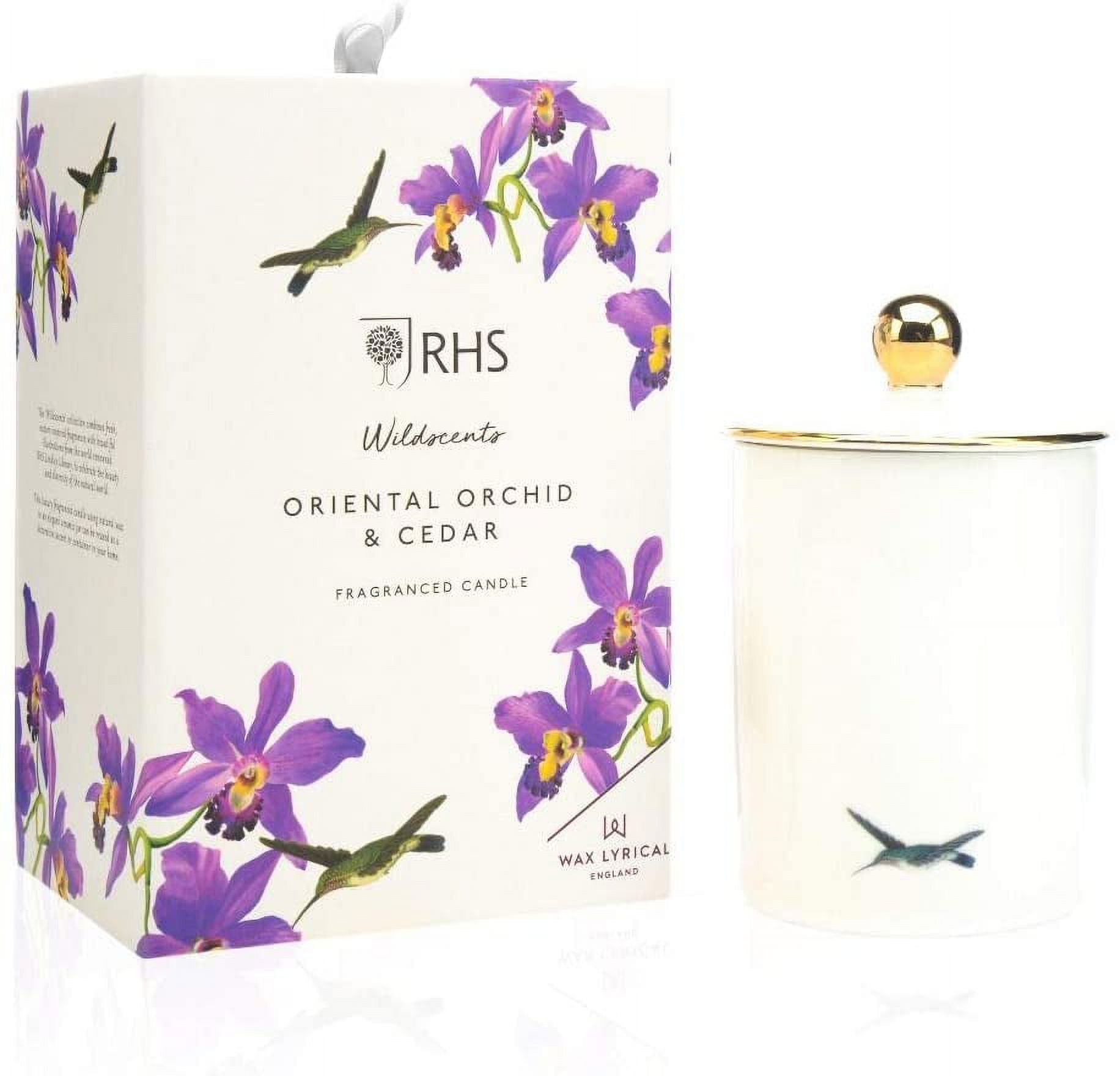 Wax Lyrical Oriental Orchid & Cedar Scented Ceramic Candle & Holder RHS Wildscents Collection