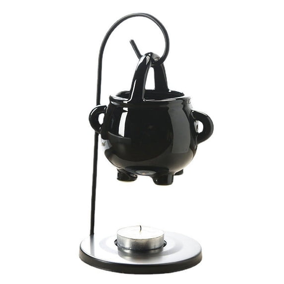 Wax Melt Burner, Ceramic Hanging Cauldron Oil Diffuser, Halloween Aroma Lamp For Scented Oils Wax Melts With Iron Frame Tea Light Holder, Black