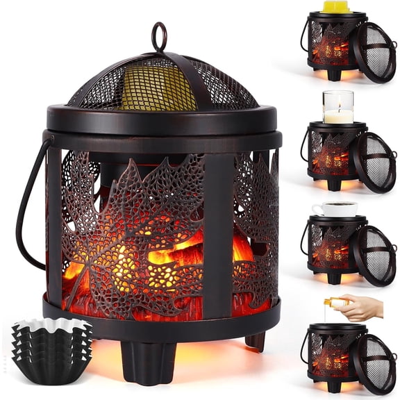 Wax Melt Warmer, 4-in-1 Fireplace Wax Warmer Full Metal Electric Wax Melter for Scented Wax Melts, Oil Burner Electric Wax Burner for Scented Wax for Office- for Women Mother Men