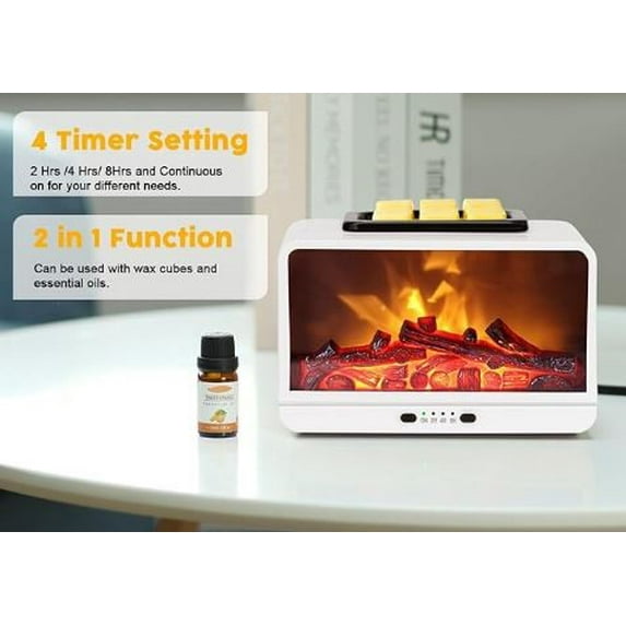 Wax Melt Warmer Electric Burner - Dynamic Flame Fireplace Candle Wax Warmer, Wax Melter for Scented Wax with 4 Timer, Flame Light Fragrance Wax Cubes Oil Warmer Gift & Decor for Home Office (White)