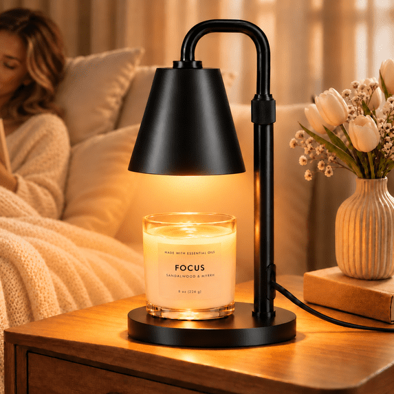 Hausdemo Candle Warmer Lamp, Timer, Dimmable, Adjustable Height, for Scented Jar Candles, Birthday Gifts for Women Mom, Home Decor, Metal Black with Bulbs