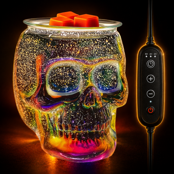 Wax Melt Warmer with Timer, Wax Warmer for Scented Wax with Light Bulb, Electric Skull Wax Burner, Halloween Fragrance Wax Melter for Home and Gifts